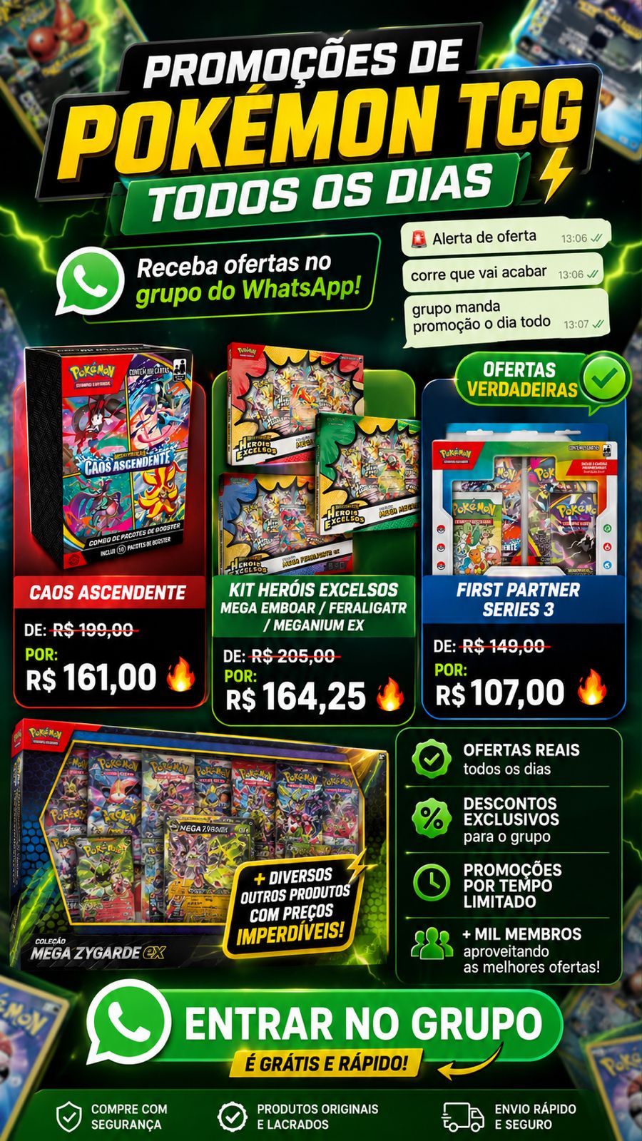 Promoções de Pokémon TCG todos os dias no WhatsApp